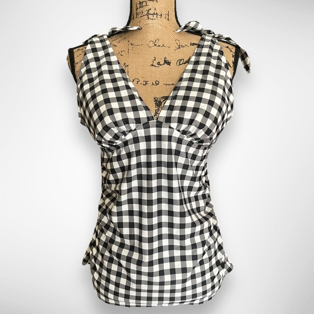 KONA SOL Black and White Gingham Checkered Tankini Swim Top New With Tags